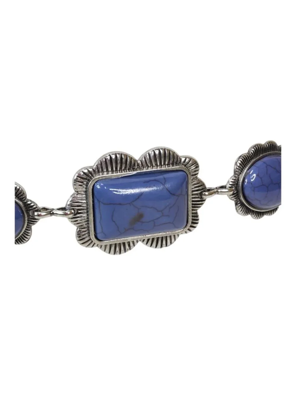 Haute Hippie Blue Stone Concho Chain Belt Silver One Size 41